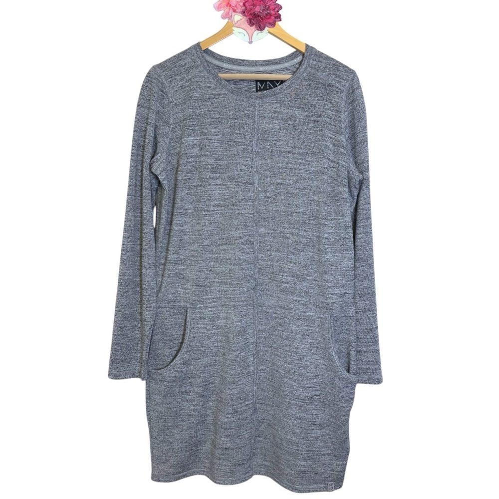 Marc New York dress long sleeve gray heathered performance mini seamed large